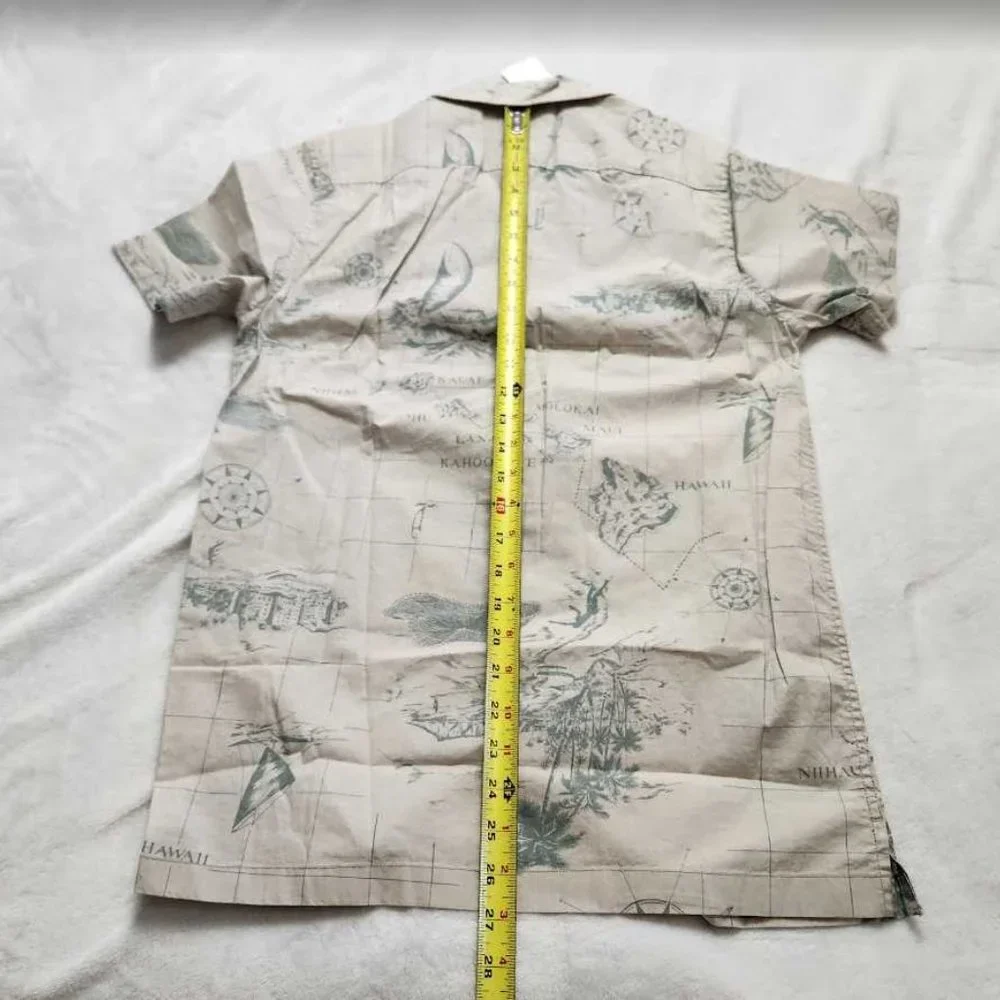 New men's XS J Crew Factory Hawaiian Island printed flex camp shirt Hawaii